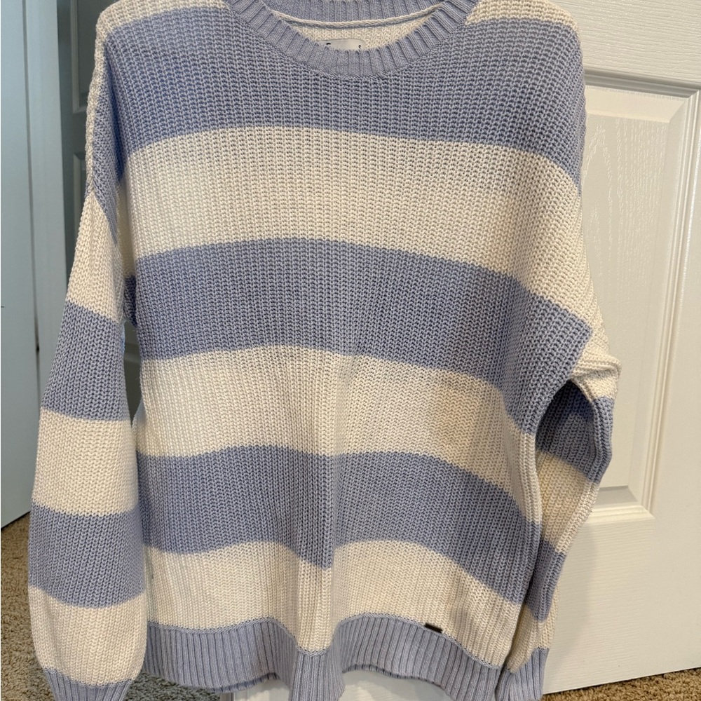 Hollister Lavender and Cream Oversized Striped Sweater